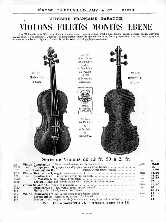 Catalogue 1912 de la maison de lutherie Jrme Thibouville-Lamy  Mirecourt.