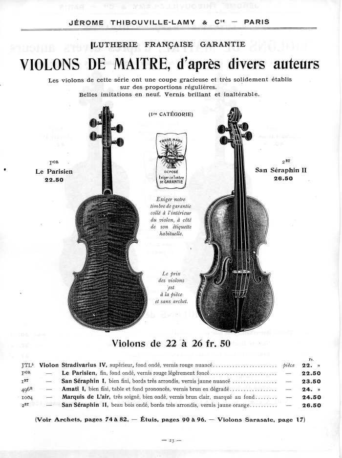 Catalogue 1912 de la maison de lutherie Jrme Thibouville-Lamy  Mirecourt.