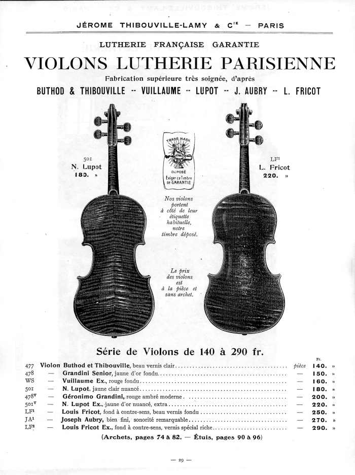 Catalogue 1912 de la maison de lutherie Jrme Thibouville-Lamy  Mirecourt.