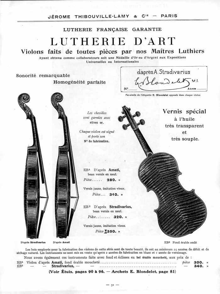 Catalogue 1912 de la maison de lutherie Jrme Thibouville-Lamy  Mirecourt.