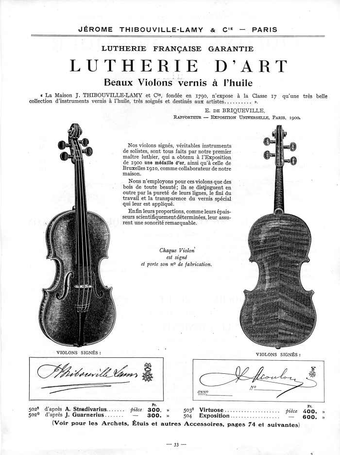 Catalogue 1912 de la maison de lutherie Jrme Thibouville-Lamy  Mirecourt.