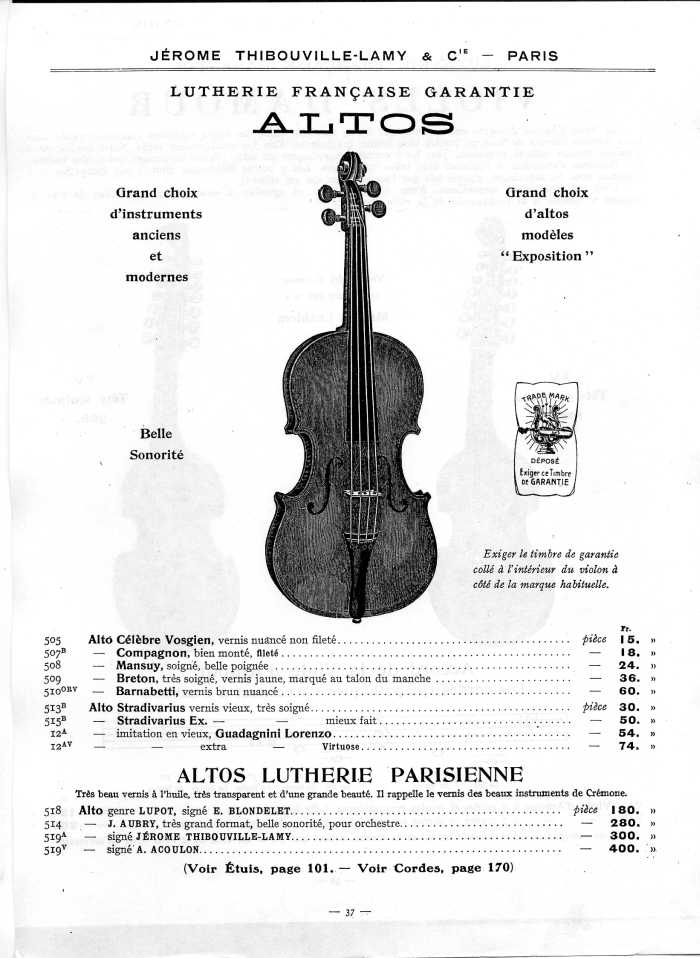 Catalogue 1912 de la maison de lutherie Jrme Thibouville-Lamy  Mirecourt.