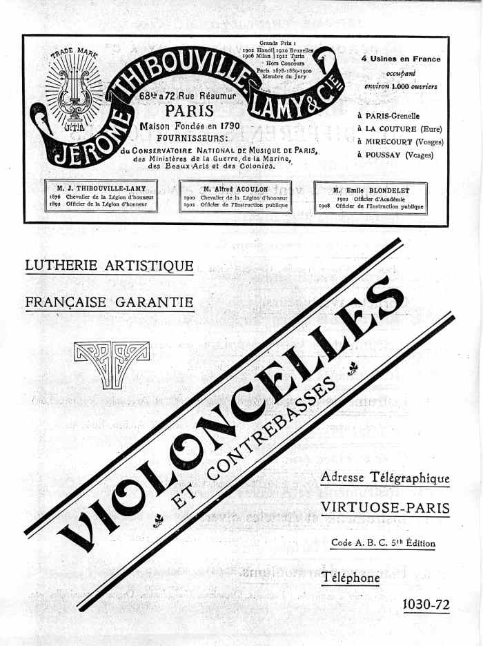 Catalogue 1912 de la maison de lutherie Jrme Thibouville-Lamy  Mirecourt.