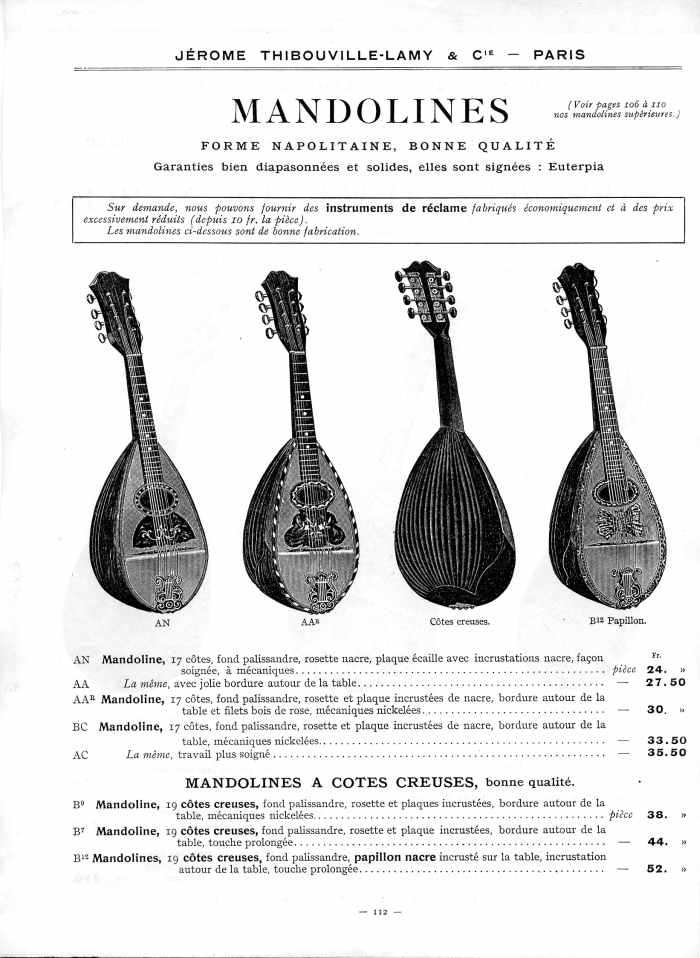 Catalogue 1912 de la maison de lutherie Jrme Thibouville-Lamy  Mirecourt.