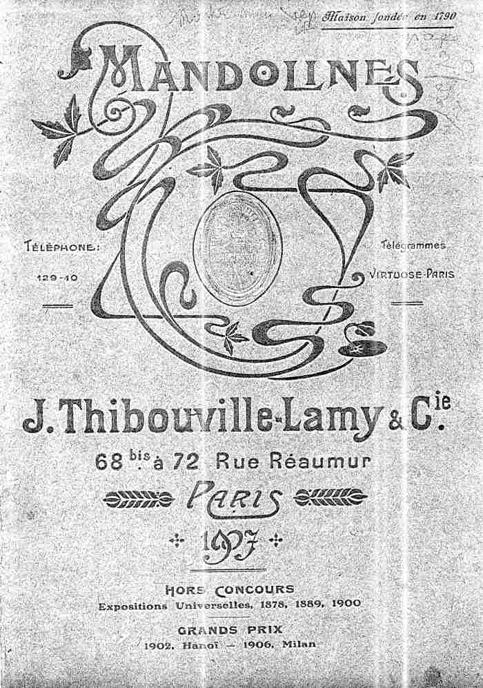 Catalogue 1907 de la maison de lutherie Jrme Thibouville-Lamy  Mirecourt, concernat les mandolines.