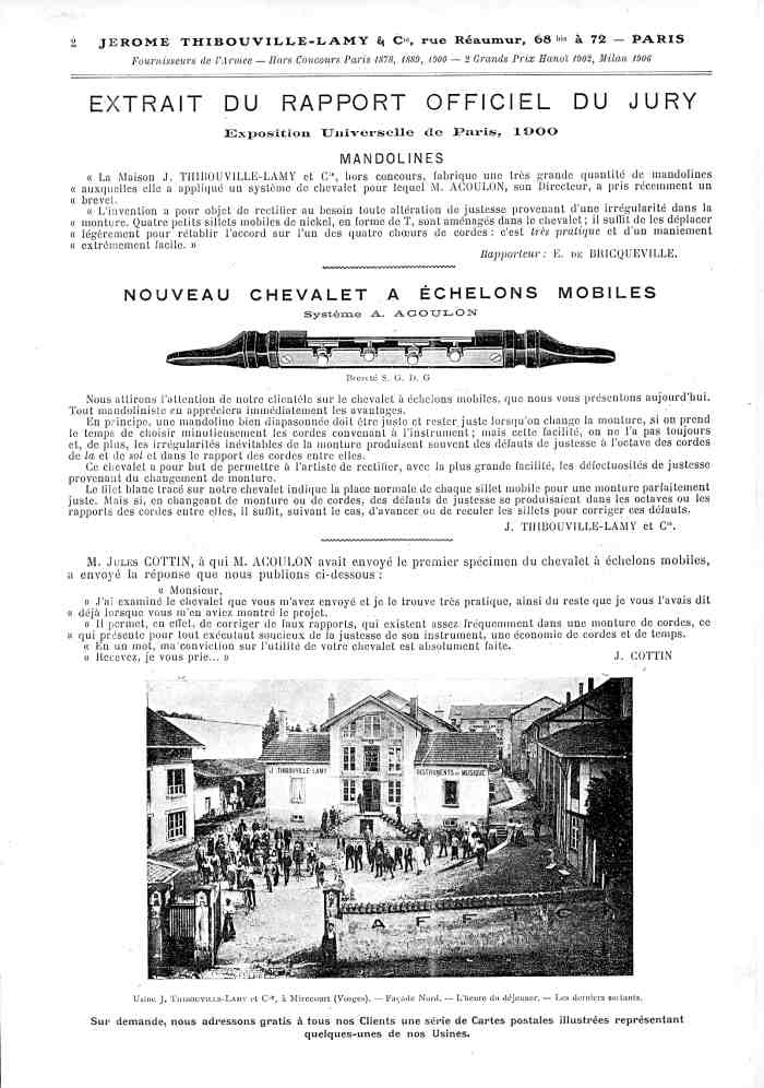 Catalogue 1907 de la maison de lutherie Jrme Thibouville-Lamy  Mirecourt, concernat les mandolines.