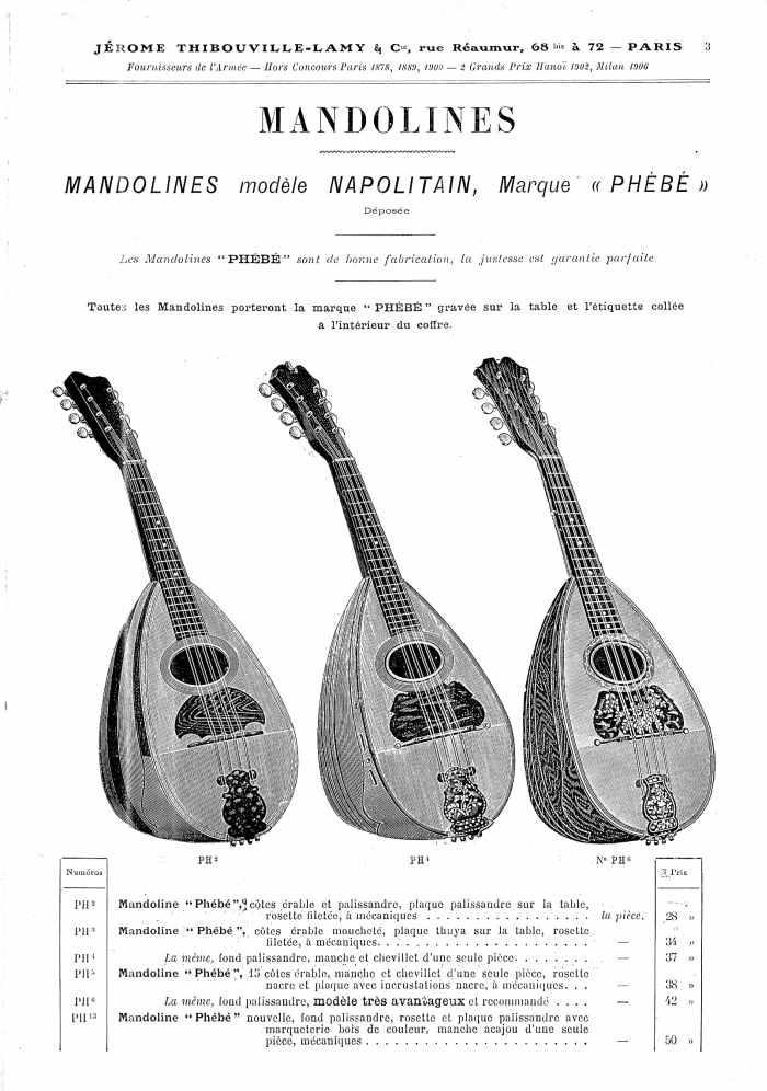 Catalogue 1907 de la maison de lutherie Jrme Thibouville-Lamy  Mirecourt, concernat les mandolines.