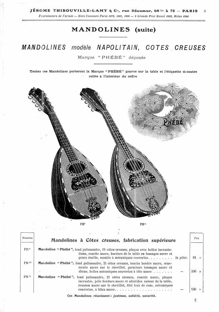 Catalogue 1907 de la maison de lutherie Jrme Thibouville-Lamy  Mirecourt, concernat les mandolines.