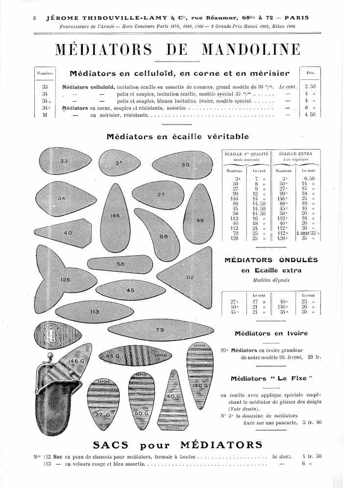 Catalogue 1907 de la maison de lutherie Jrme Thibouville-Lamy  Mirecourt, concernat les mandolines.