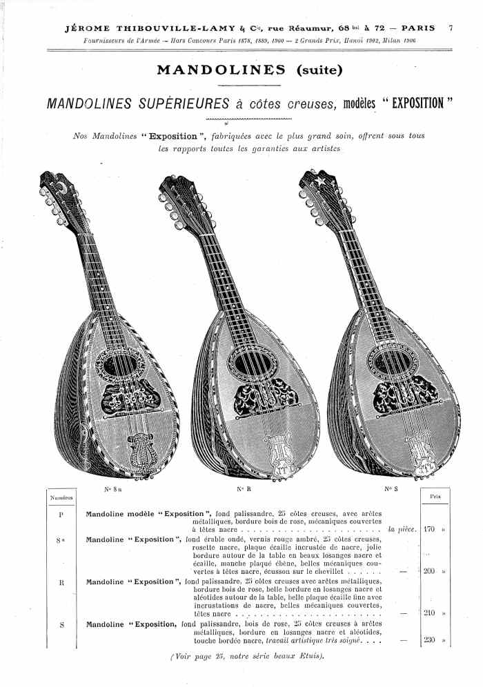 Catalogue 1907 de la maison de lutherie Jrme Thibouville-Lamy  Mirecourt, concernat les mandolines.