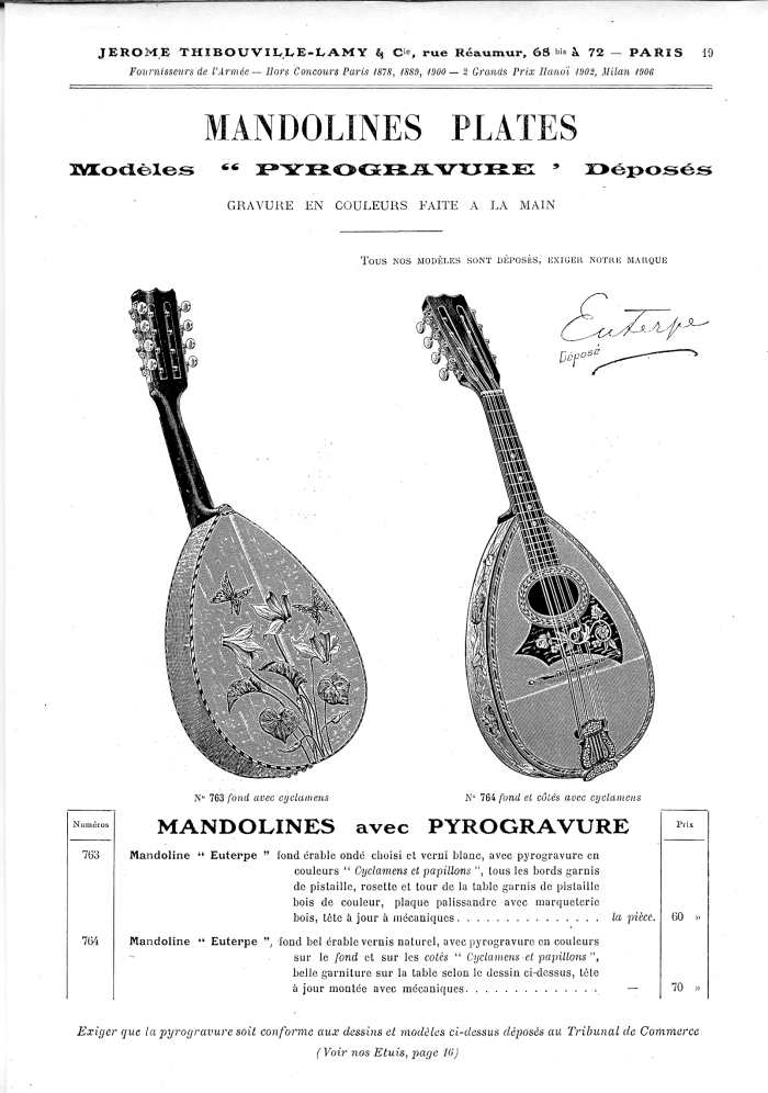 Catalogue 1907 de la maison de lutherie Jrme Thibouville-Lamy  Mirecourt, concernat les mandolines.