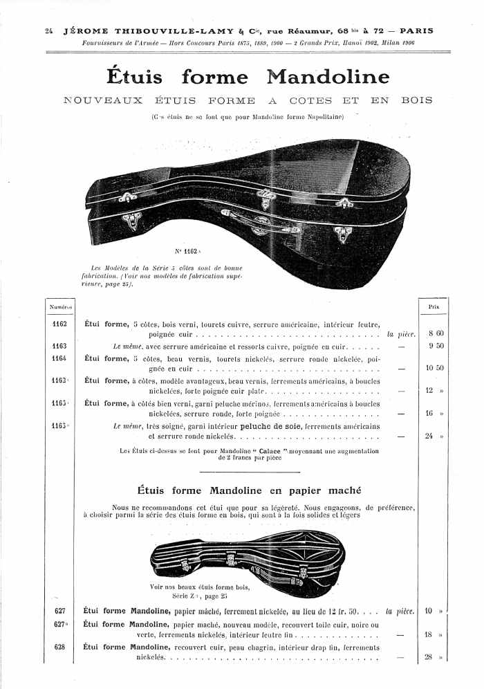 Catalogue 1907 de la maison de lutherie Jrme Thibouville-Lamy  Mirecourt, concernat les mandolines.