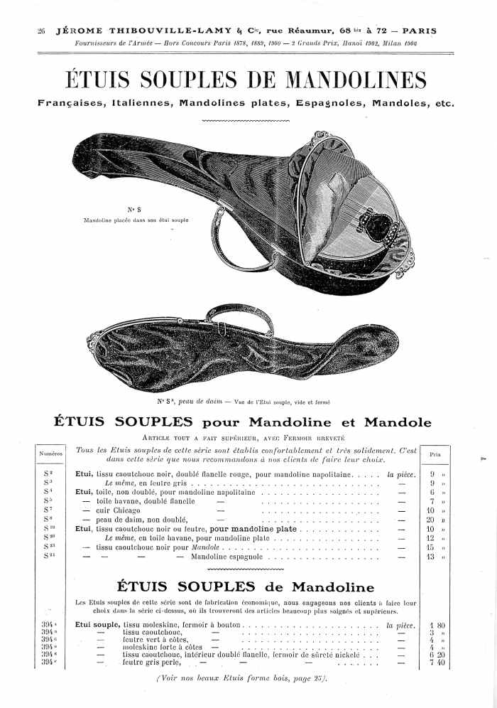 Catalogue 1907 de la maison de lutherie Jrme Thibouville-Lamy  Mirecourt, concernat les mandolines.