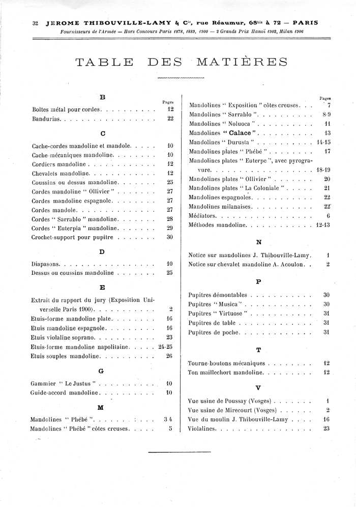 Catalogue 1907 de la maison de lutherie Jrme Thibouville-Lamy  Mirecourt, concernat les mandolines.