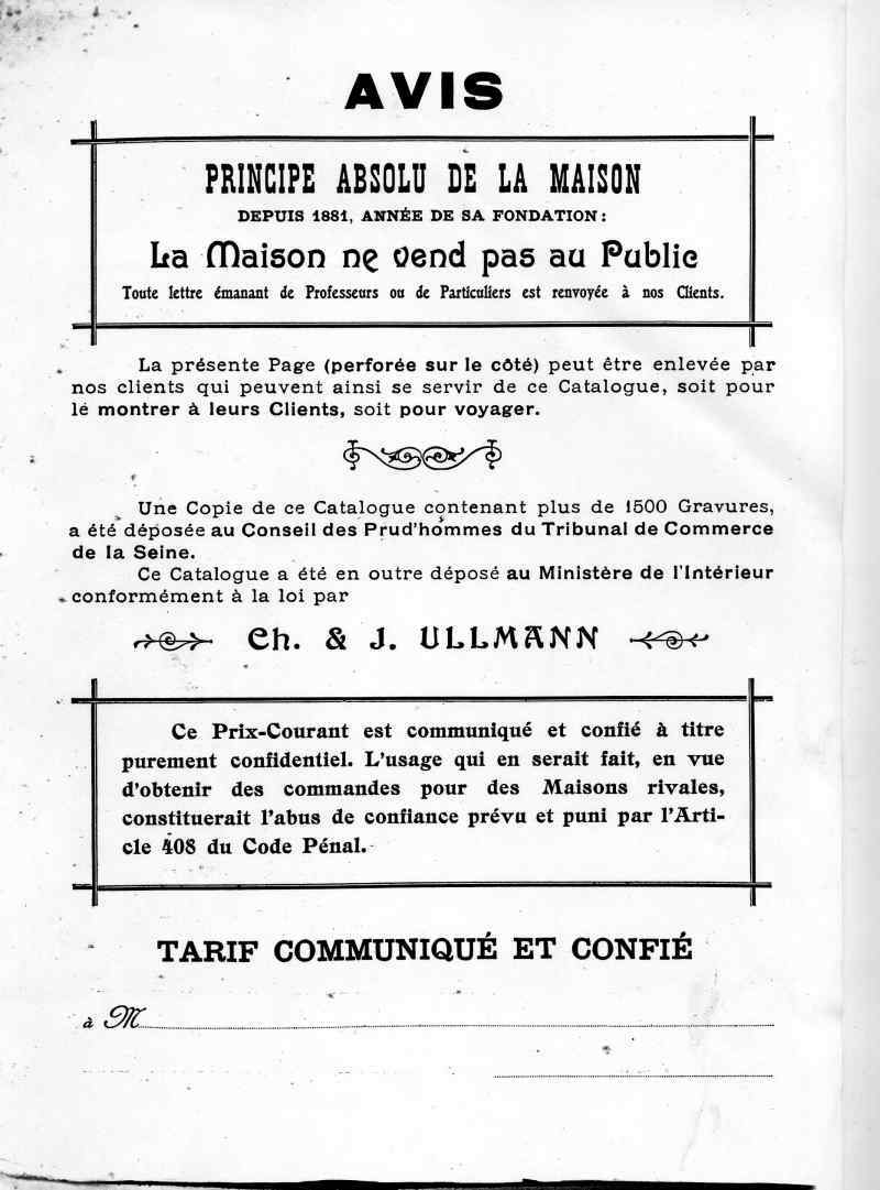 Catalogue C et J Ullmann, Paris 1907.