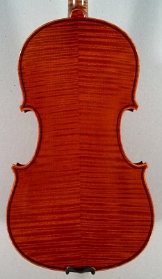back of a new violin made by Roland Terrier.