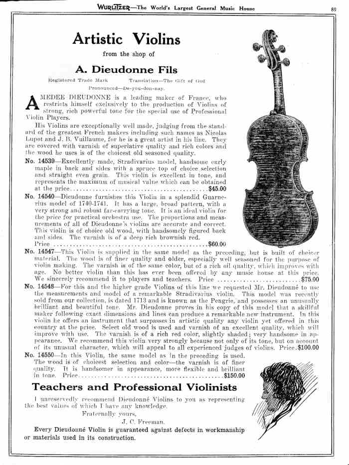 Catalogue Wurltizer 1922. Amde Dieudonn.