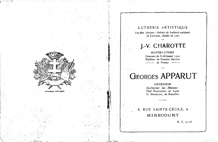 Catalogue Georges Apparut de 1925.