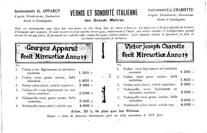 Catalogue Georges Apparut de 1925.