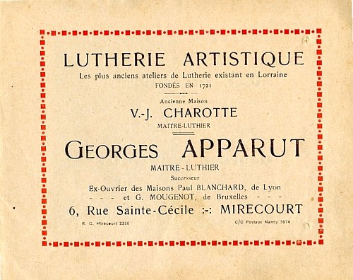 Catalogue Georges Apparut  Mirecourt.