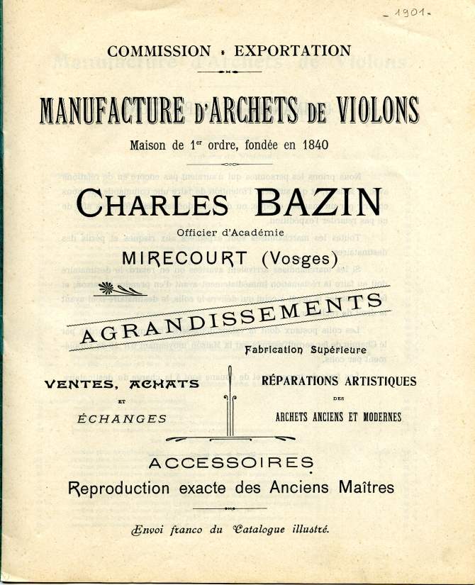 Catalogue Charles Bazin de 1901 environ.