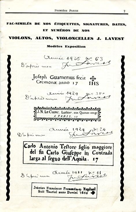 Catalogue de la maison de lutherie Lavest  Montluon en 1932.