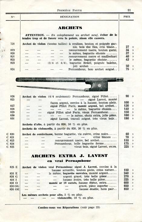 Catalogue de la maison de lutherie Lavest  Montluon en 1932.