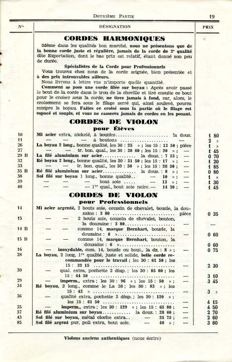 Catalogue de la maison de lutherie Lavest  Montluon en 1932.