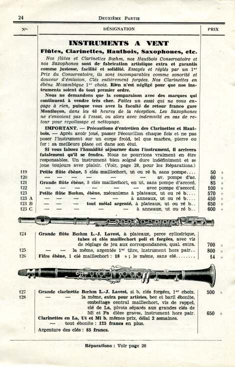 Catalogue de la maison de lutherie Lavest  Montluon en 1932.