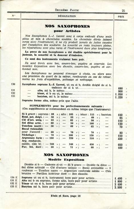 Catalogue de la maison de lutherie Lavest  Montluon en 1932.