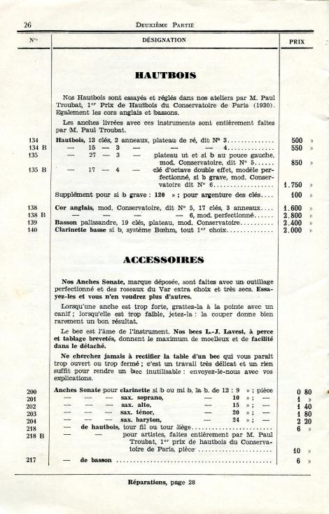 Catalogue de la maison de lutherie Lavest  Montluon en 1932.