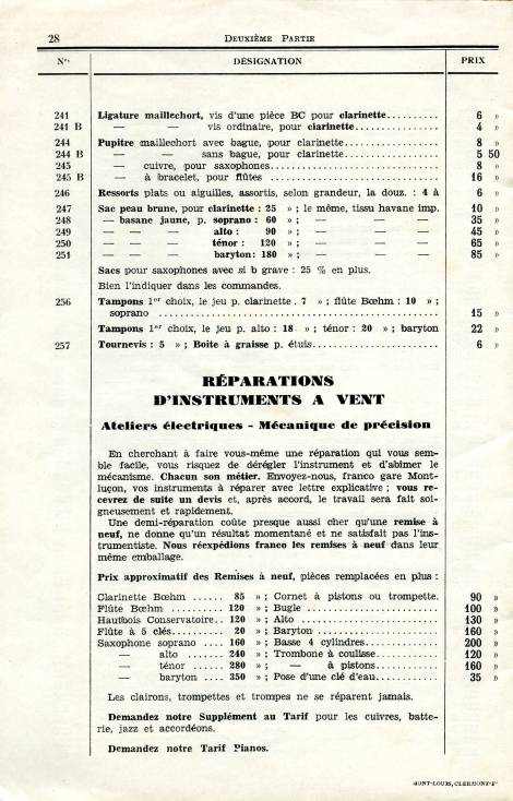 Catalogue de la maison de lutherie Lavest à Montluçon en 1932.