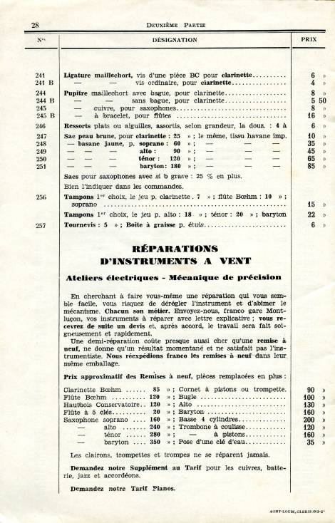 Catalogue de la maison de lutherie Lavest  Montluon en 1932.