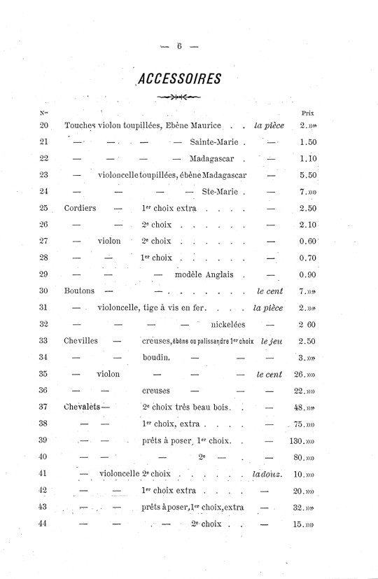 Catalogue de Lon Mougenot, luthier  Mirecourt.