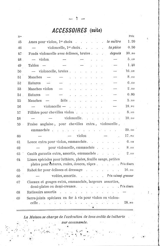 Catalogue de Lon Mougenot, luthier  Mirecourt.