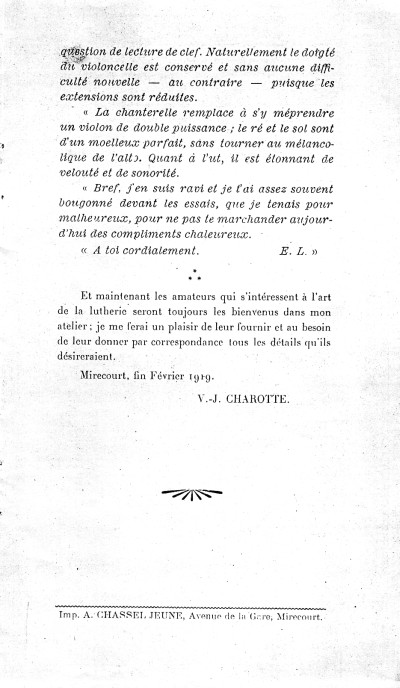 La lutherie pendant la guerre de V.J. Charotte à Mirecourt.