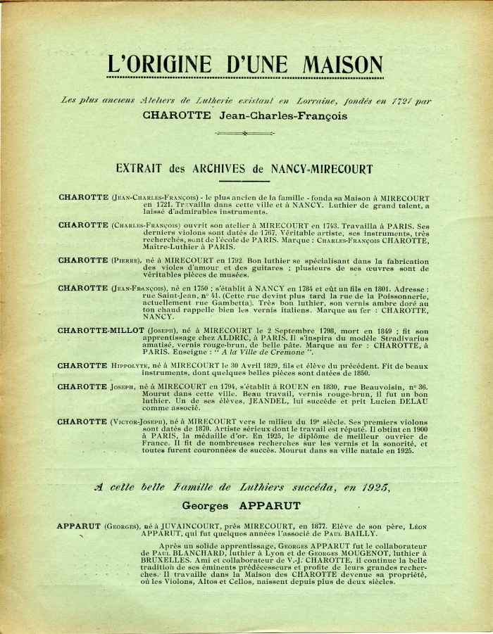 Georges Apparut, tarif de 1936.