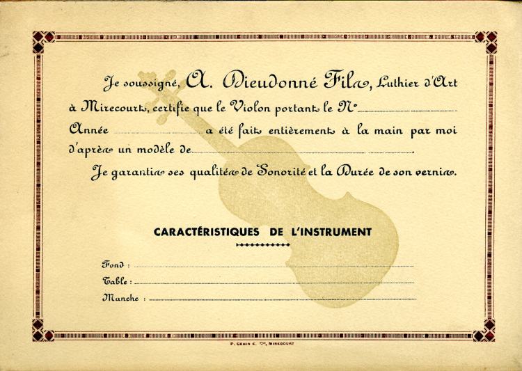 Certificat d'Amédée Dieudonné.
