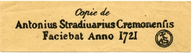Etiquette "Copie Stradivarius" de Mirecourt