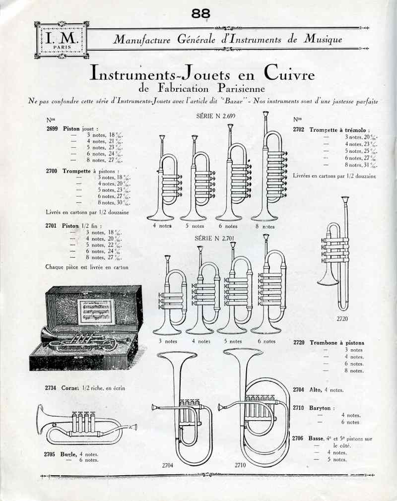 Catalogue I. M. Paris, Manufacture Générale d'Instruments de Musique. Page 88.