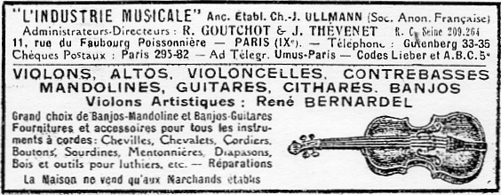 Publicité de L'Industrie Musicale dans l'annuaire de la musique de 1925.