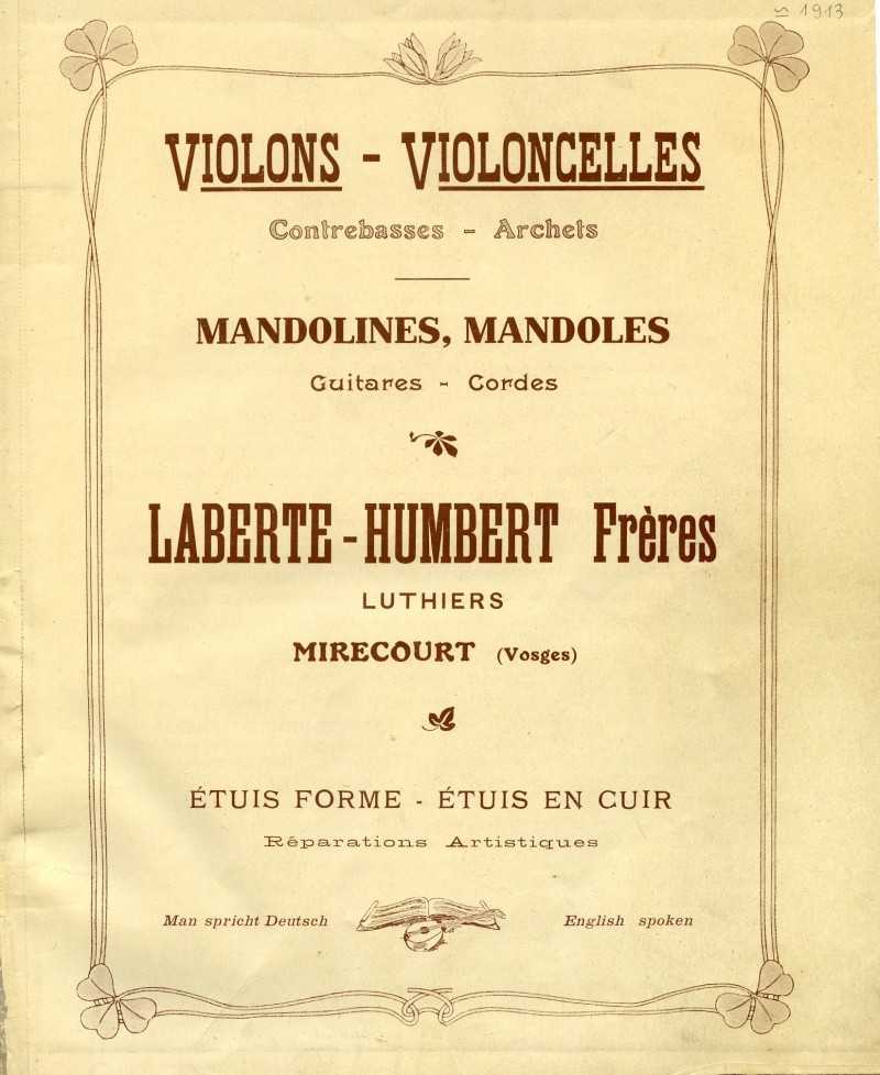 Catalogue gnral de lutherie Laberte  Mirecourt. 1912.