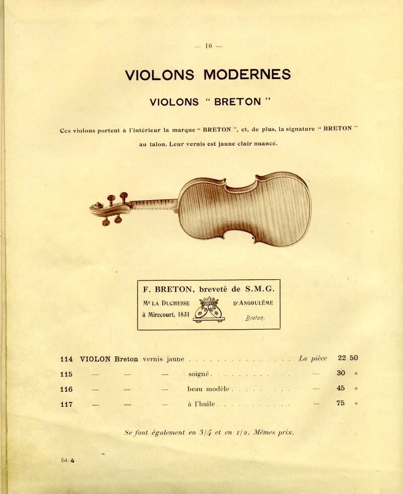 Catalogue gnral de lutherie Laberte  Mirecourt. 1912.