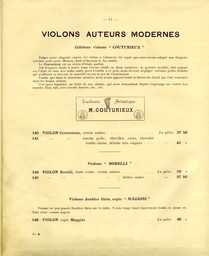 Catalogue gnral de lutherie Laberte  Mirecourt. 1912.