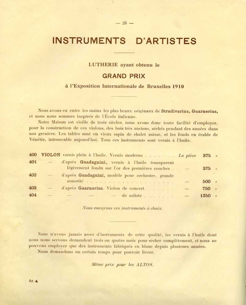 Catalogue gnral de lutherie Laberte  Mirecourt. 1912.