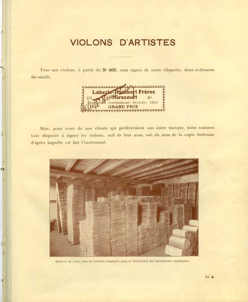 Catalogue gnral de lutherie Laberte  Mirecourt. 1912.