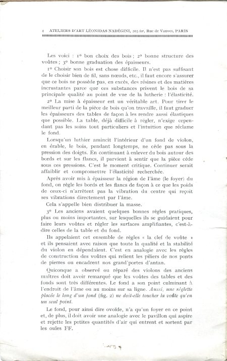 Catalogue de léonidas Nadégini, luthier à Paris.