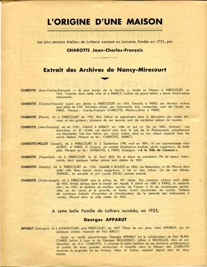 Georges Apparut, tarif de 1936.