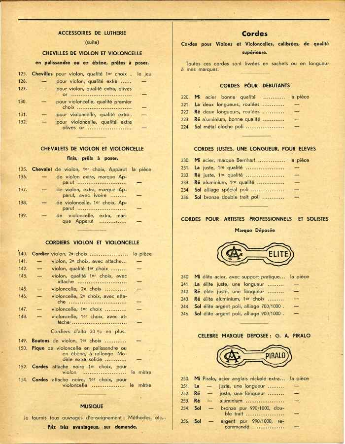 Georges Apparut, tarif de 1936.