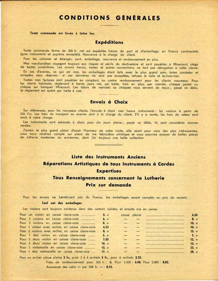 Georges Apparut, tarif de 1936.